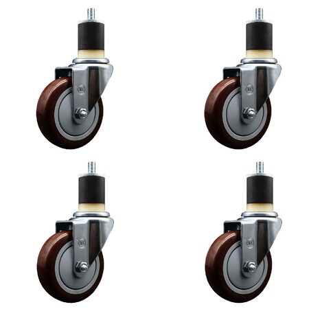 Service Caster 4'' SS Maroon Poly Wheel Swivel 1-7/8'' Expanding Stem Caster Set, 4PK SCC-SSEX20S414-PPUB-MRN-178-4
